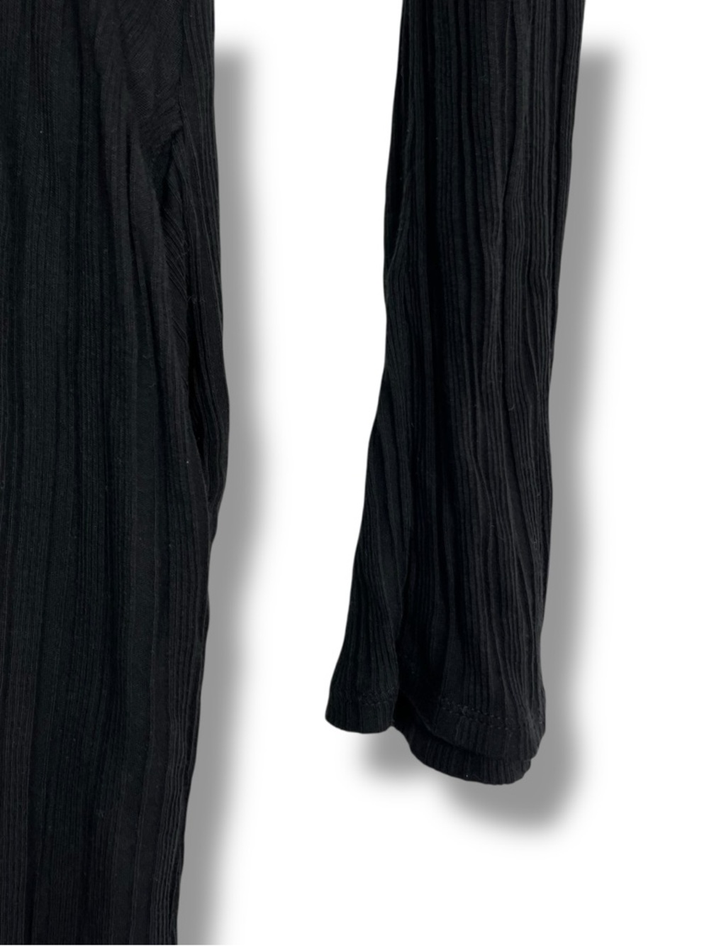 Skin Worldwide Dress Black Ribbed V Neck Flared Sleeve Midi Pima Cotton XS Peru - Picture 5 of 10